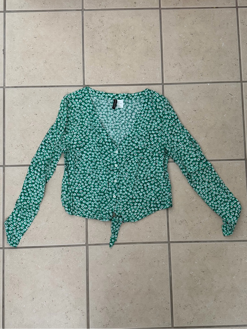 H&M Green Floral Tie-Front Blouse
